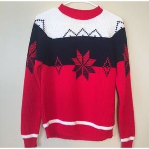 The Broadway | Vintage Acrylic Red, White & Navy Sweater | Unisex Size 18